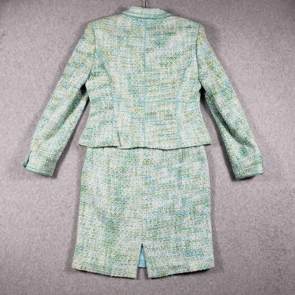 Valerie Stevens 8 P Tweed Skirt Suit Set Mint‎ Blue Green Wool Blend Glamouratti - Picture 2 of 16